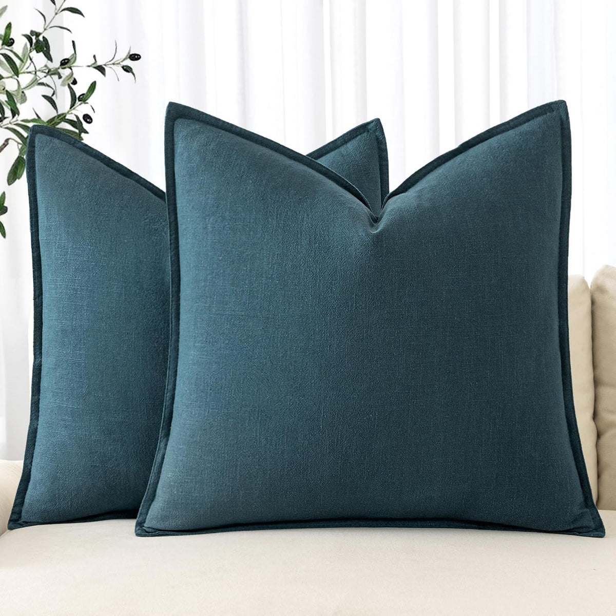 MIULEE Decorative Linen Euro Sham Pillow Covers 24x24 Natural Beige