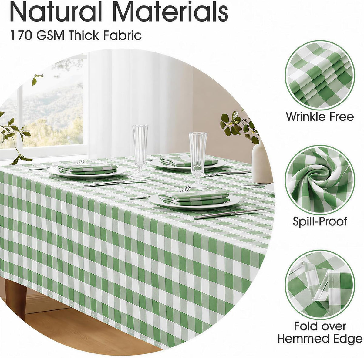Veblandy Checkered Tablecloth Rectangle Waterproof Gingham Table Cloth Washable Buffalo Plaid Table Cover Wrinkle Free for Kitchen, Dining and Outdoor Picnic, 60 x 120 Inch, Sage Green and White