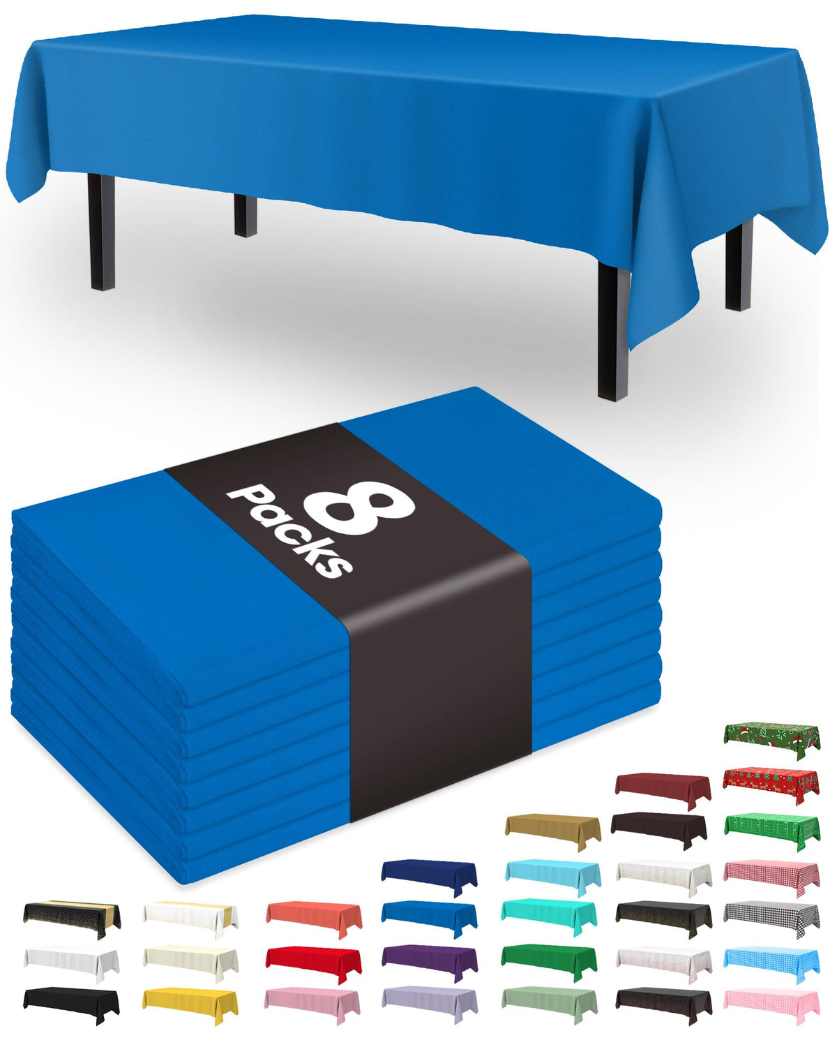 Pureegg Plastic Table Cloth Disposable 8 Pack 54 x 108 Inch, White