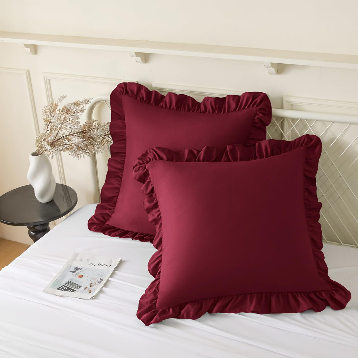 KKJIAF 2 Pack Ruffle Pillow Cases 18x18 Inches, White
