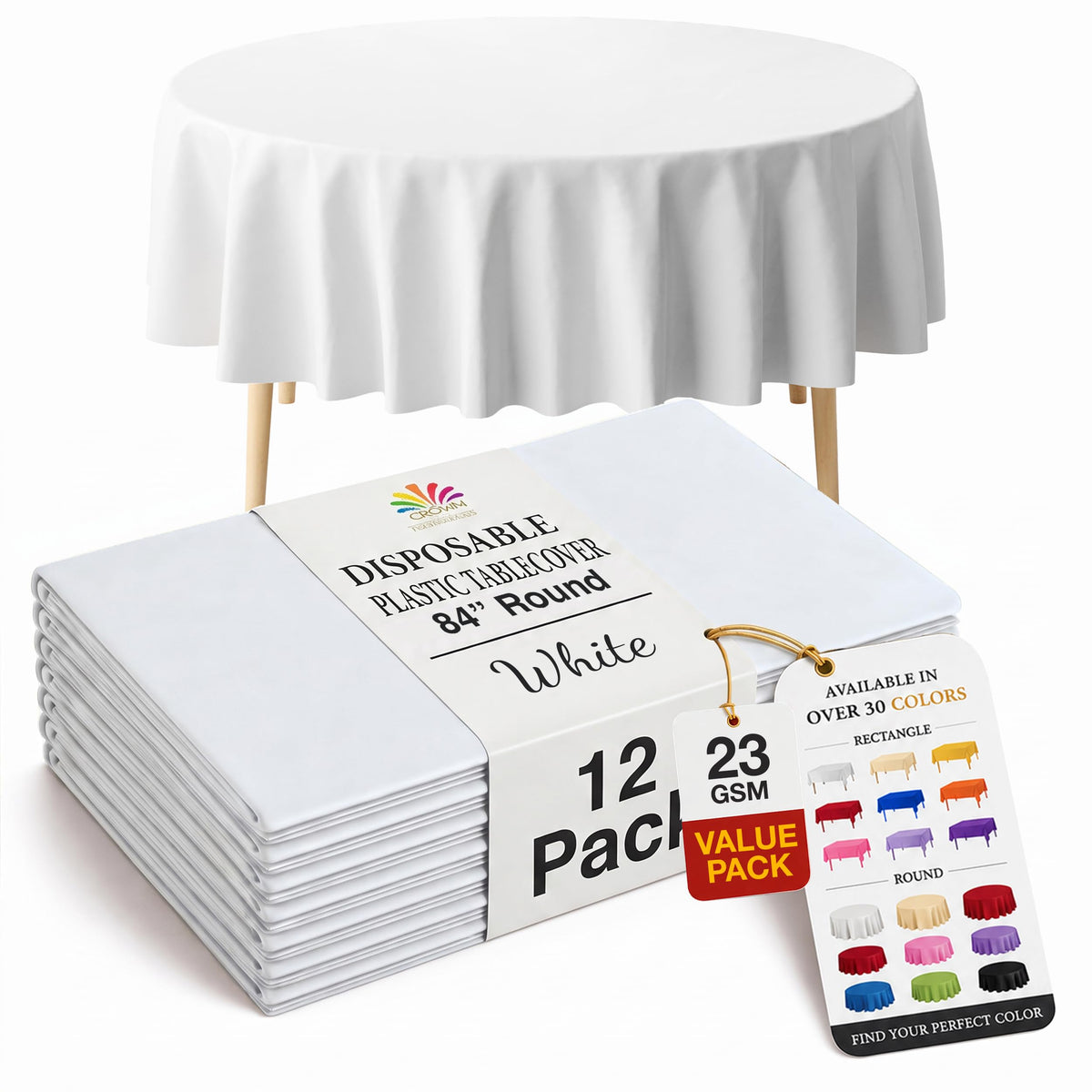 Exquisite 12-Pack Premium Plastic Tablecloth 12-Pack Premium Plastic Tablecloth 84in. Round Table Cover - Emerald Green