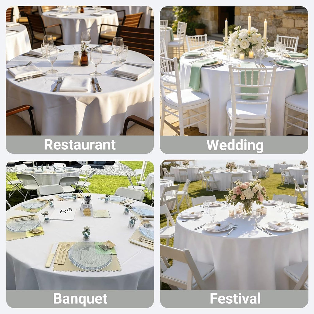 MRJ 70 Inch Round White Tablecloth Stain and Wrinkle Resistant Washable Polyester Table Cloth for Restaurant Hotel Wedding