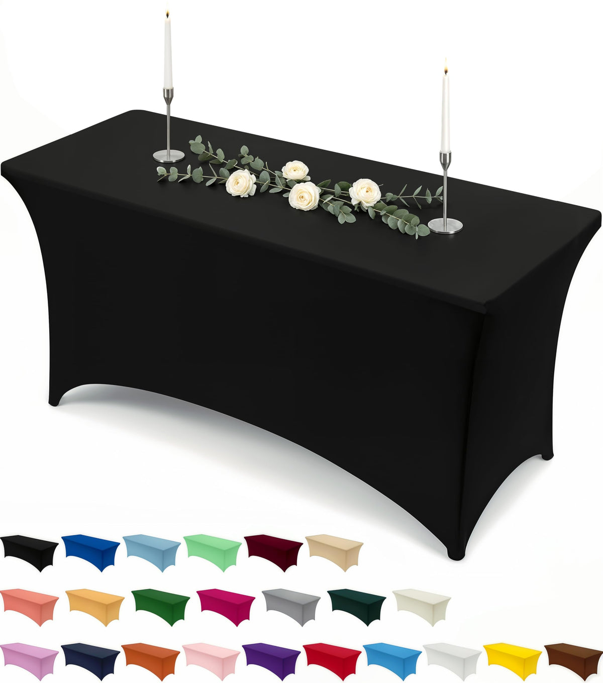 Utopia Kitchen Spandex Tablecloth 2 Pack [6FT, Black] Tight, Fitted, Washable and Wrinkle Resistant Stretch Rectangular Patio Table Cover for Event, Wedding, Banquet & Parties [72Lx30Wx30H Inch]