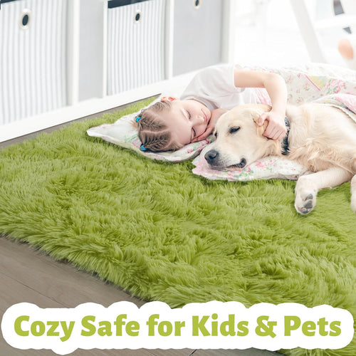 Amdrebio Grass Green Fluffy Area Rug 4x6 for Bedroom Classroom Living Room