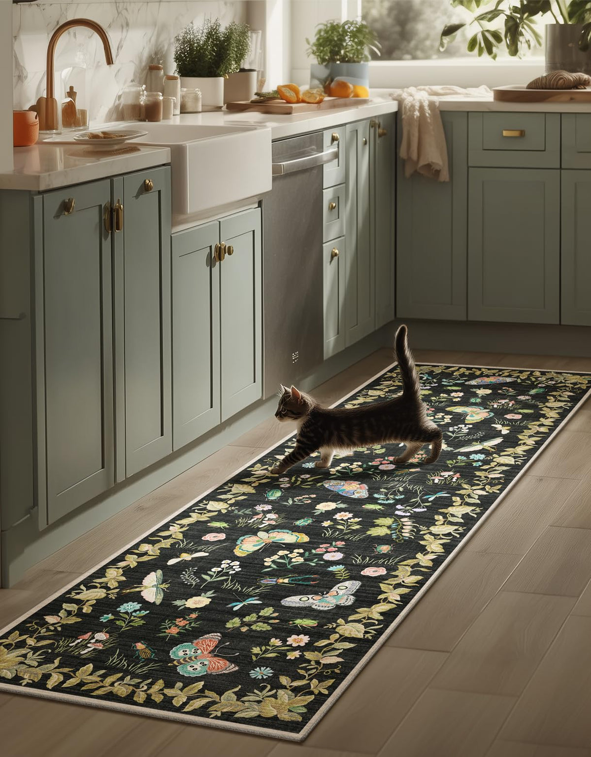 Washable Area Rugs for Living Room: 9x12 Area Rug for Bedroom Vintage Stain Resistant Non Slip Low Pile Lightweight Soft Carpet for Kitchen Dining Room Farmhouse Kids Room Nursery