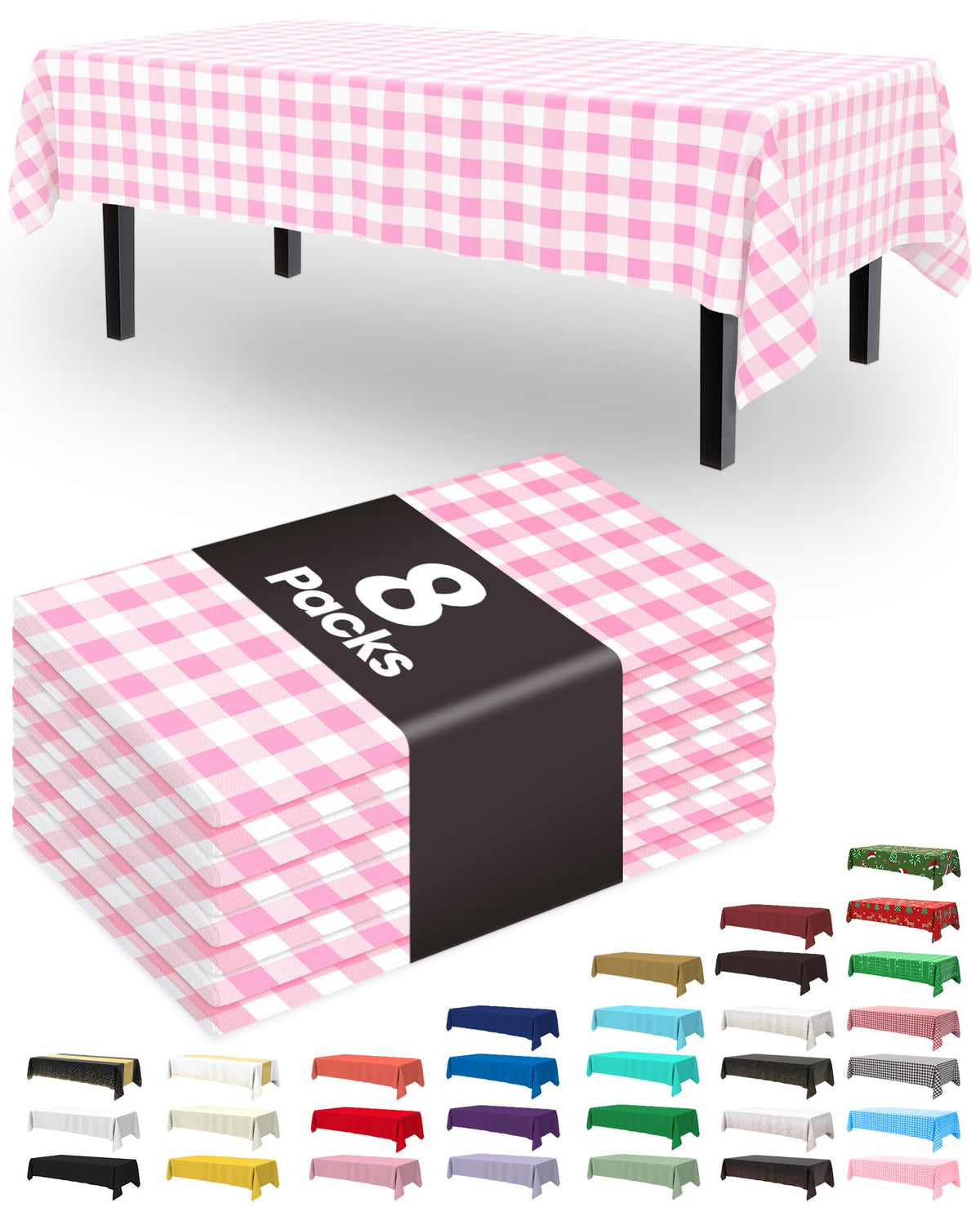 Pureegg Plastic Table Cloth Disposable 8 Pack 54 x 108 Inch, White