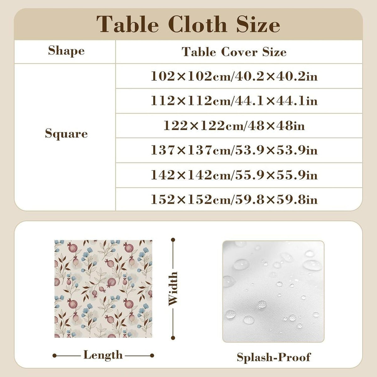 domirica Square & Rectangle Tablecloth, Trendy Floral Art Pattern, Waterproof Oil-Proof Wipeable Polyester Cover, Decorative Table Cloth for Kitchen, Picnic, Camping, Wedding Indoor Outdoor Party