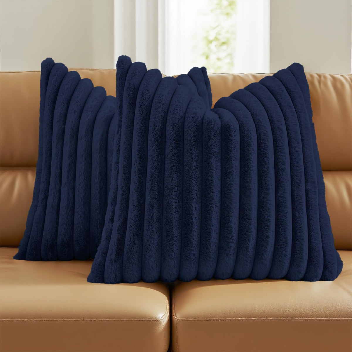 FUTEI Pack of 2 Faux Fur Throw Pillow Covers 18x18 Inch, Cream White