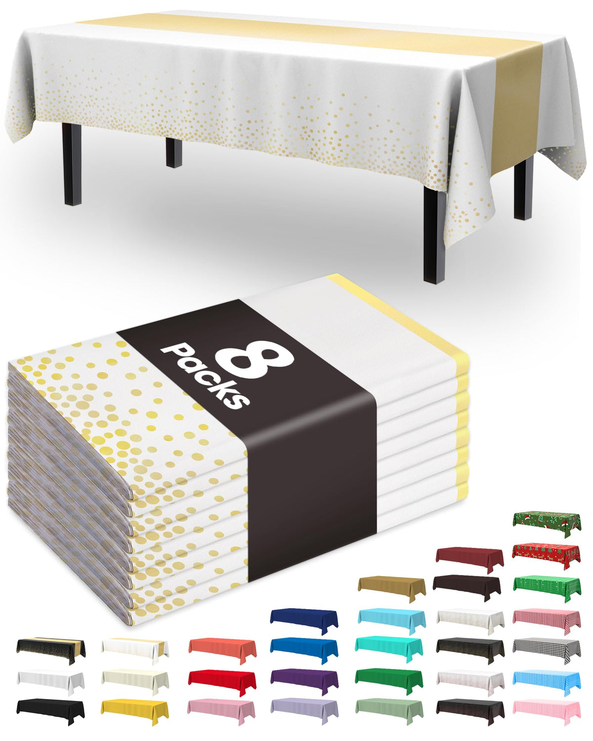Pureegg Plastic Table Cloth Disposable 8 Pack 54 x 108 Inch, White