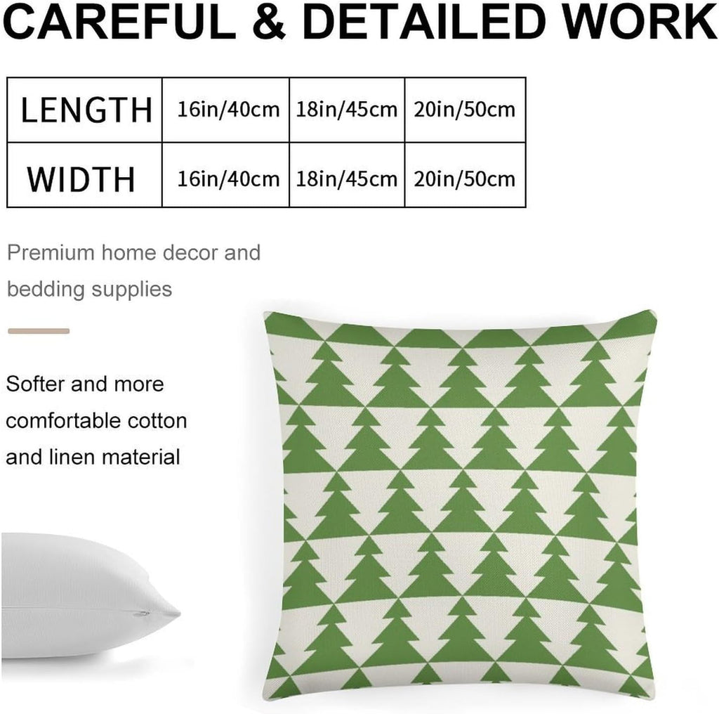 Throw Pillow Covers Soft Breathable Cotton Linen 18"×18" Square Cushion Cases Christmas Print 4 Pack Home Decor for Living Room Sofa, No Pillow Insert Included
