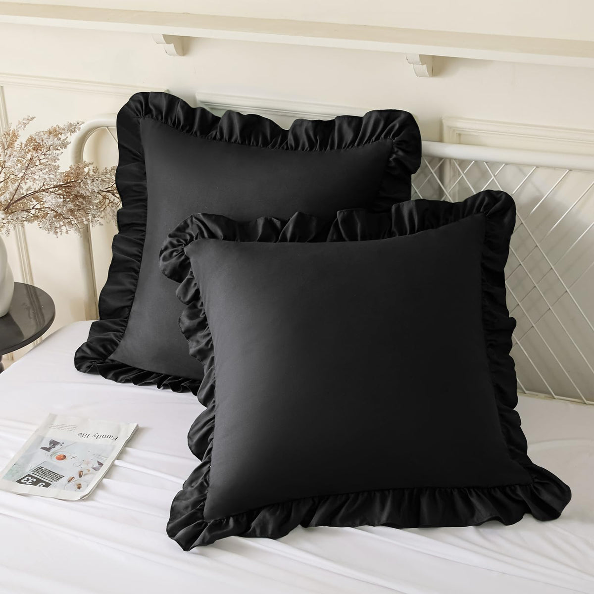 KKJIAF 2 Pack Ruffle Pillow Cases 18x18 Inches, White