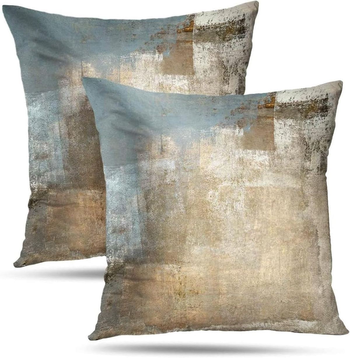 Blue and Grey Abstract Art Artwork Pillow Cover, Gallery Modern Decorative Throw Pillows Cushion Cover for Bedroom Sofa Living Room 18 x 18 Inch Set of 2