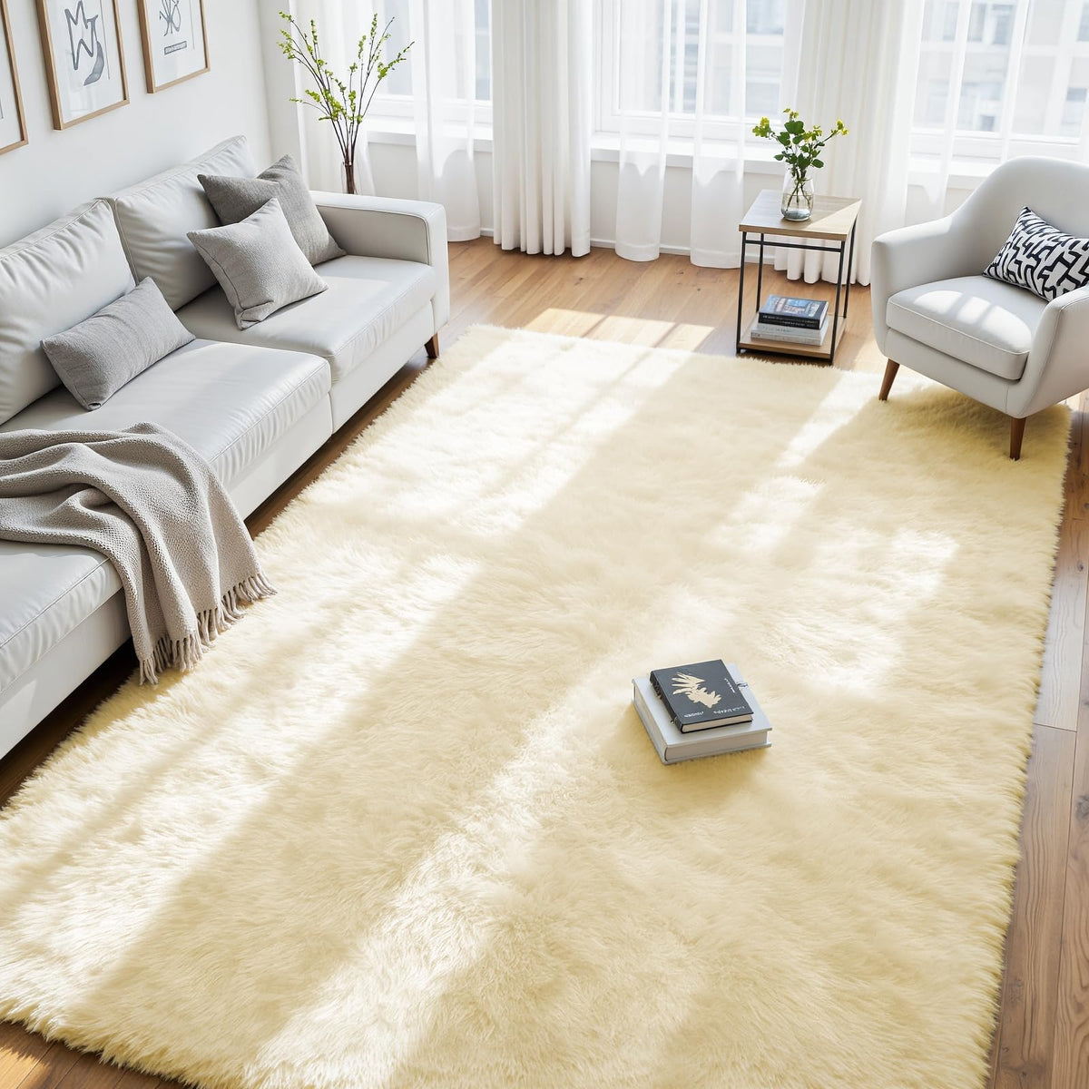 8x10 Fluffy Area Rug for Living Room: Soft Non-Slip Black Bedroom Carpet