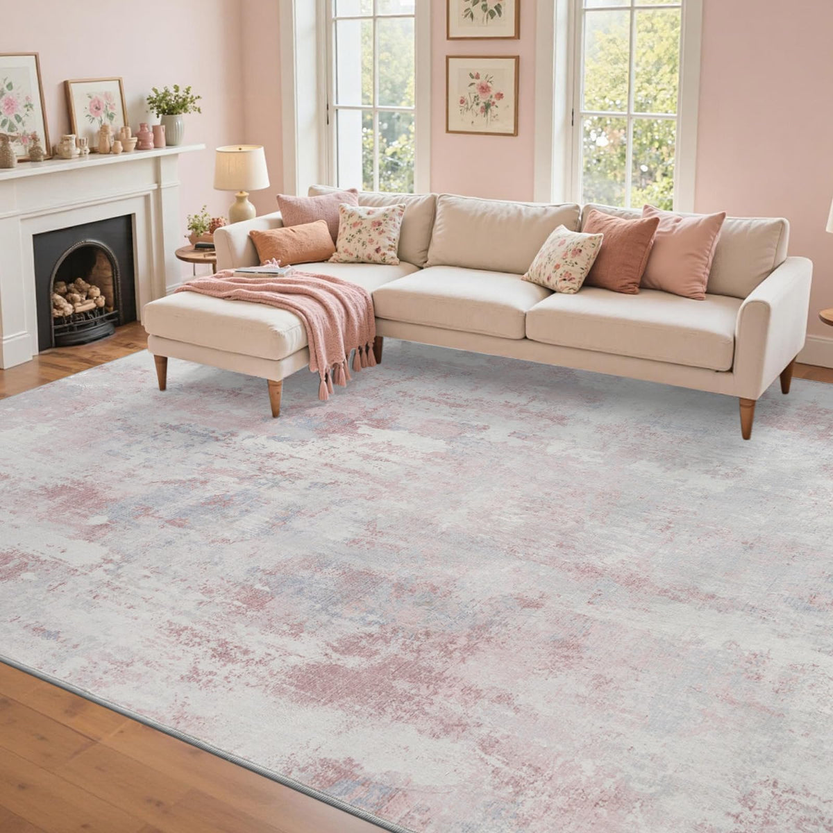 6x9 Ft Large Area Rugs for Living Room, Soft Non-Slip Washable Rugs Modern Abstract Pattern Carpet for Bedroom Indoor Floor Nursery Home Decor (Blue)