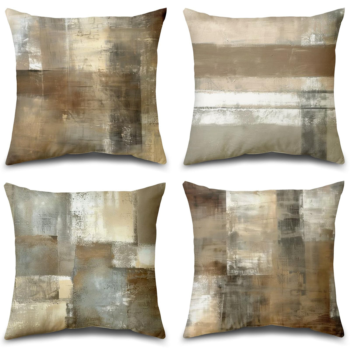 Set of 4 Blue and Grey Abstract Art Artwork Pillow Cover 18 x 18 Inch, Gallery Modern Decorative Throw Pillows Cushion Cover for Bedroom Sofa Living Room