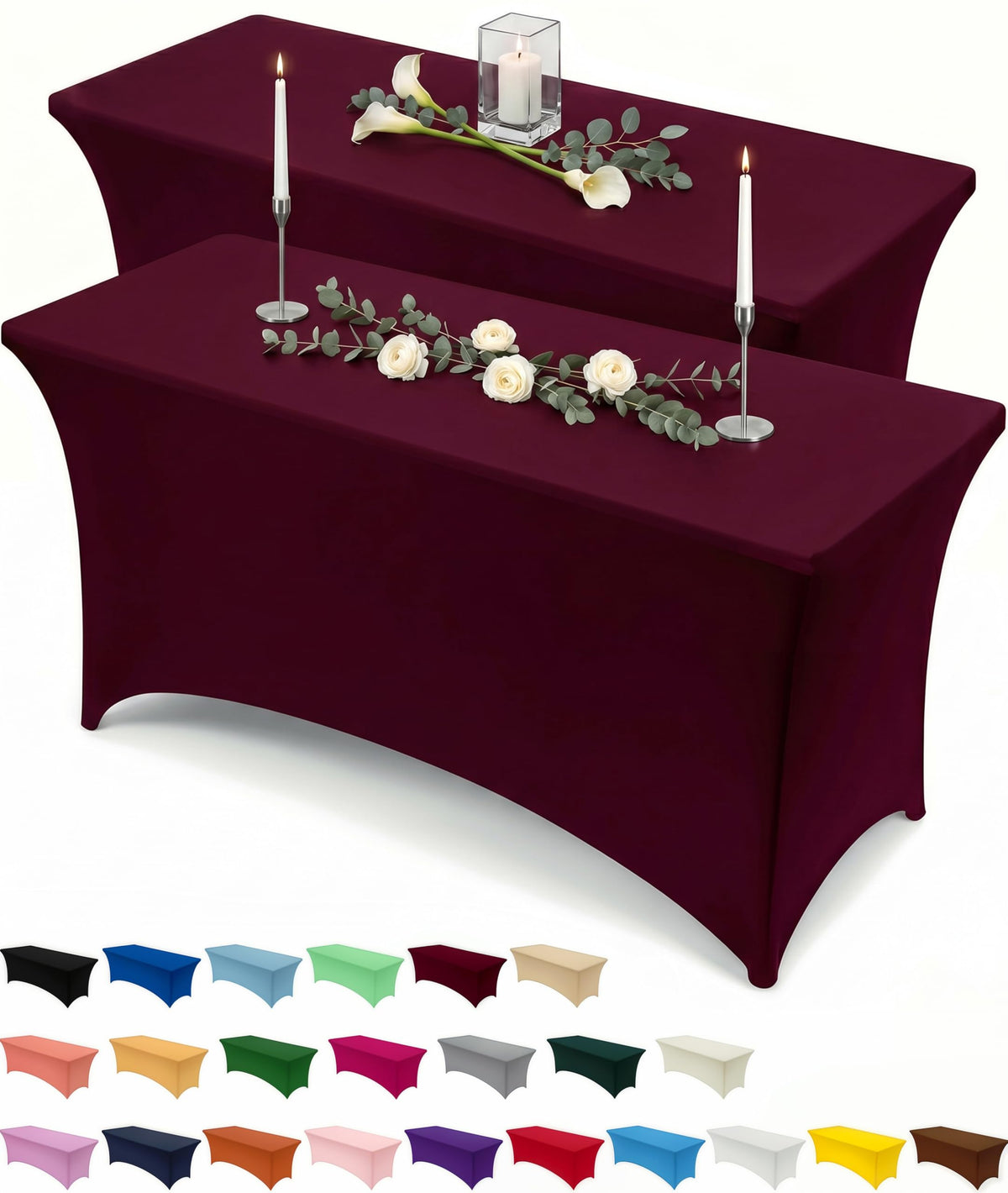 Utopia Kitchen Spandex Tablecloth 2 Pack [6FT, Black] Tight, Fitted, Washable and Wrinkle Resistant Stretch Rectangular Patio Table Cover for Event, Wedding, Banquet & Parties [72Lx30Wx30H Inch]