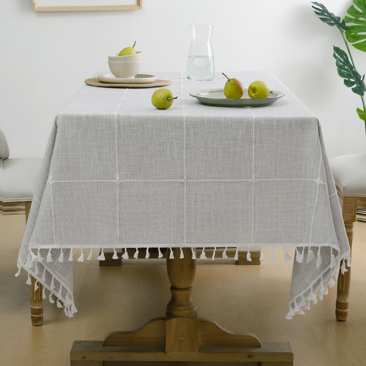 Softalker Fall Linen Rectangle Tablecloth with Tassel, 55 x 70 Inch