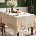 MIULEE Velvet Tablecloth with Decorative Ruffle 60x120 Inch Olive Green