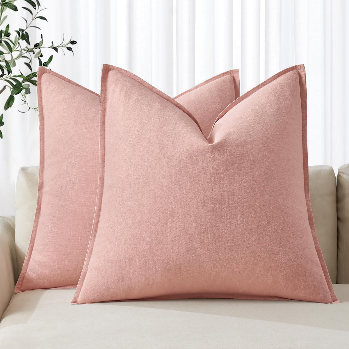 MIULEE Decorative Linen Euro Sham Pillow Covers 24x24 Natural Beige