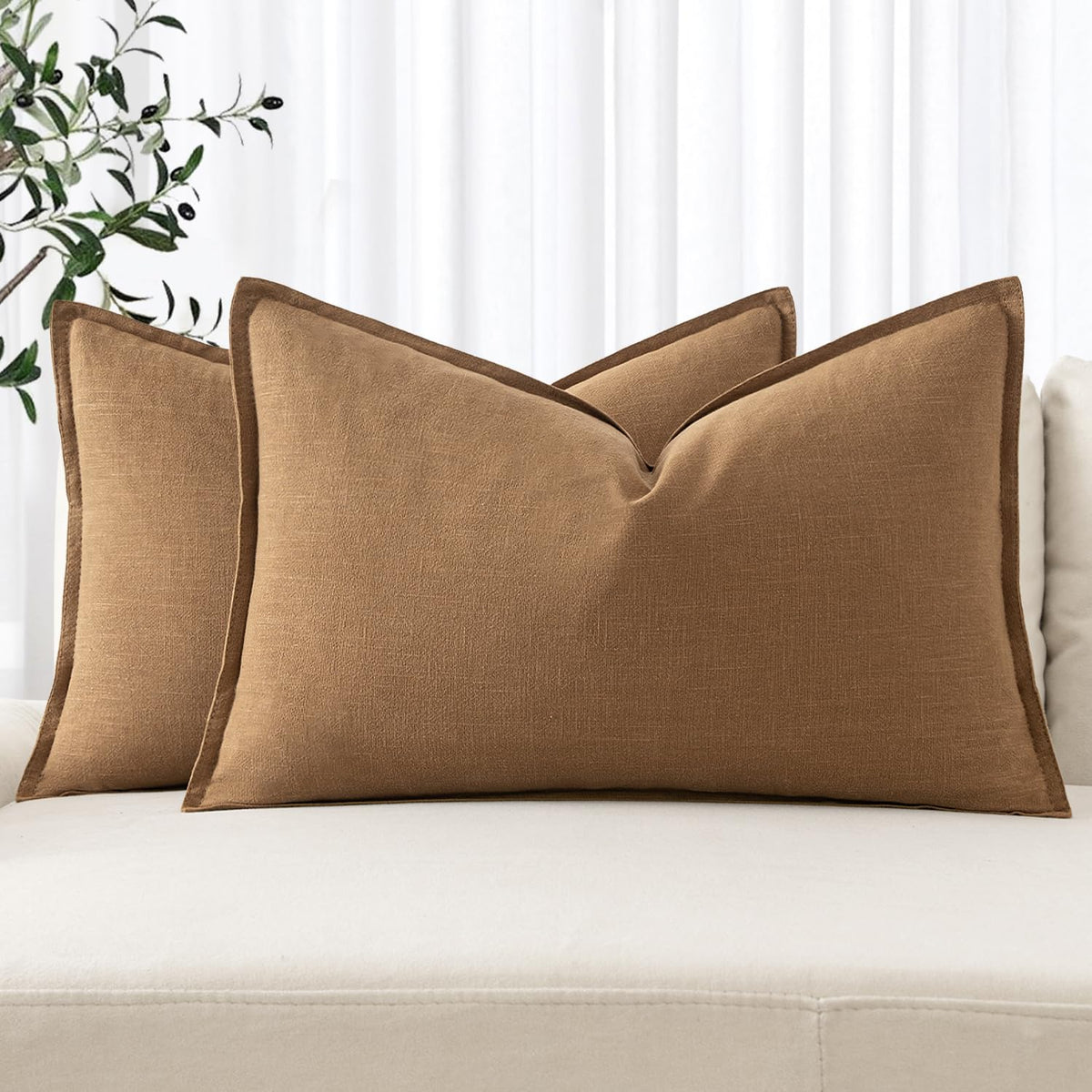 MIULEE Decorative Linen Euro Sham Pillow Covers 24x24 Natural Beige