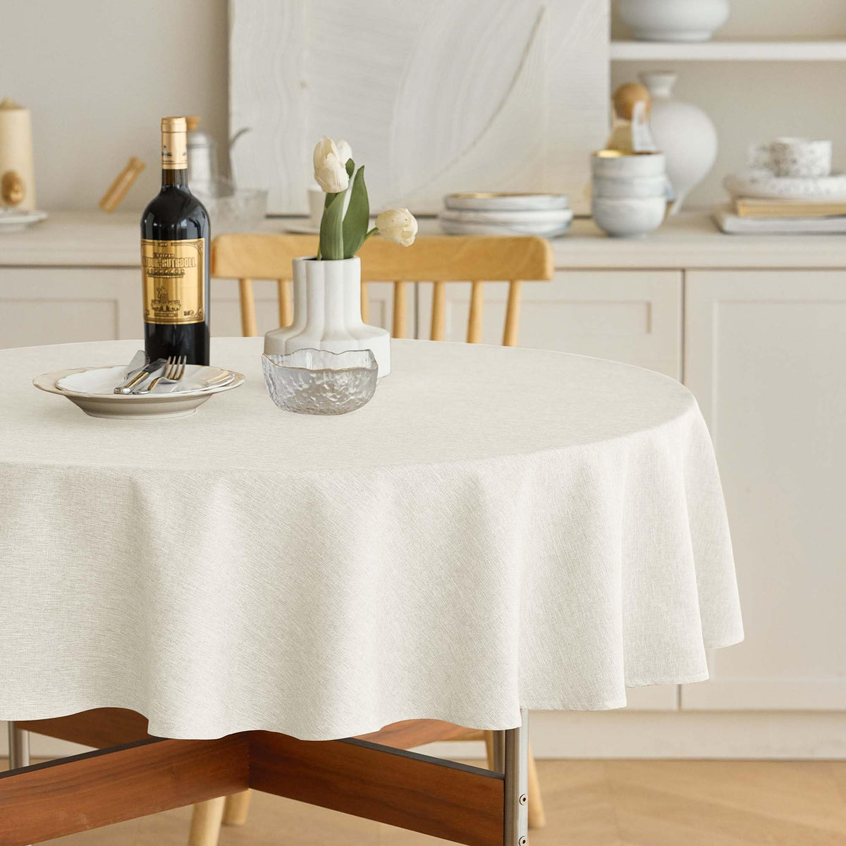 Decorelia Sage Green Linen Textured Tablecloth Rectangular 52 x70 Inch