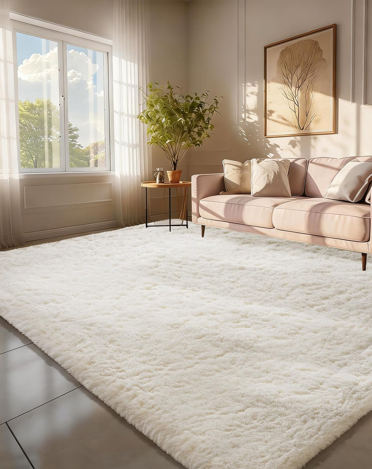 Ophanie Area Rugs for Bedroom, Christmas Upgrade Non-Slip Ivory Fluffy Soft Shag Living Room Carpet, Indoor Floor 4x6 Fuzzy Shaggy Plush Nursery Rug for Kids Dorm Decor with Over 99 pcs Pile fibers