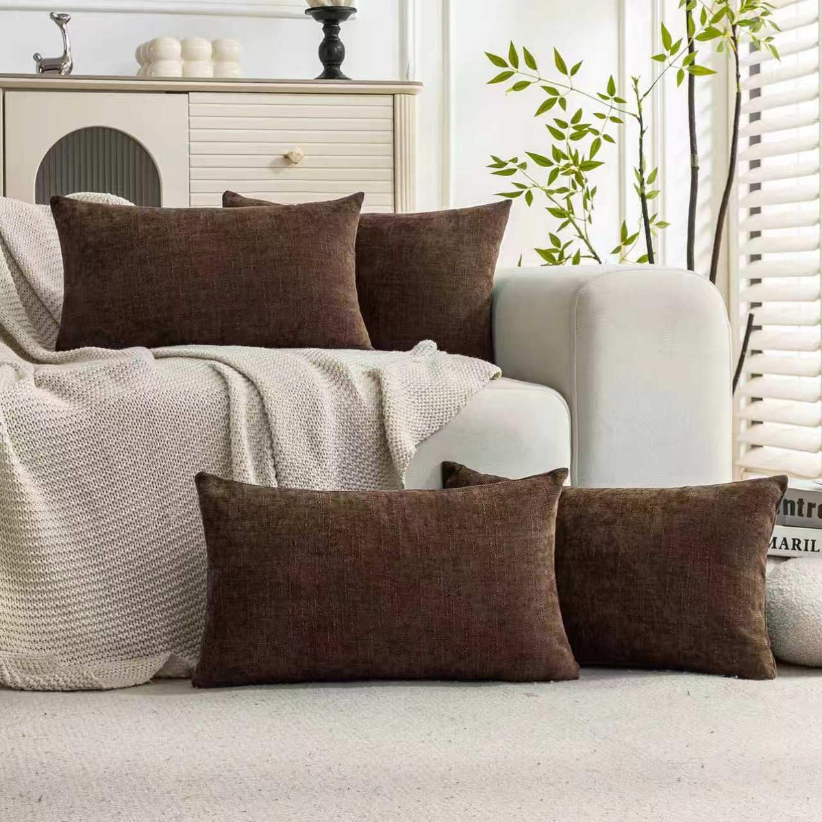 Set of 4 Soft Textured Throw Pillow Covers 18x18 Inch Cozy Decorative Farmhouse Cushion Cover Square Accent Pillow Cases for Bed Couch Sofa Living Room, Beige Taupe Brown