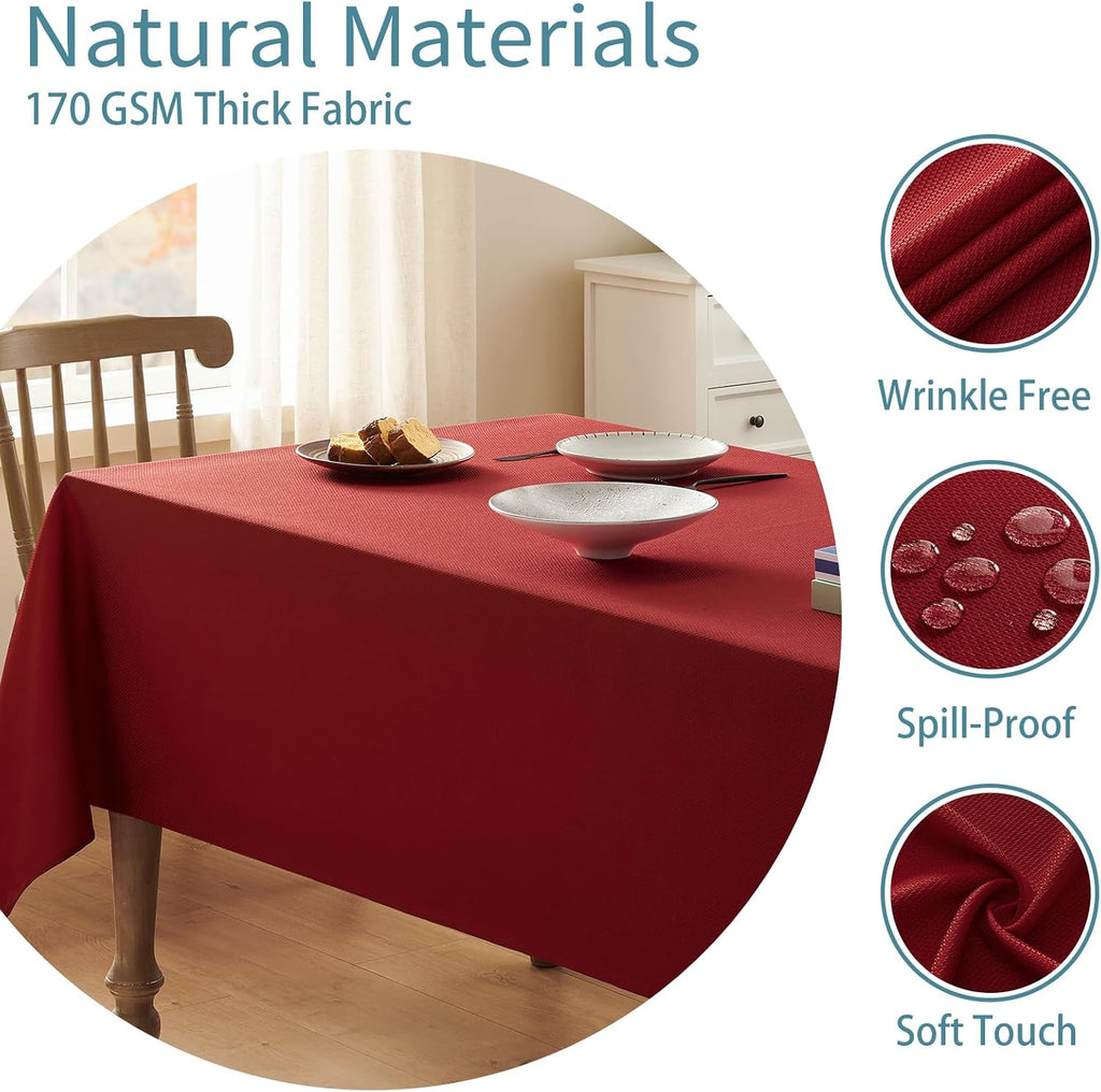 Veblandy Textured Tablecloth Rectangle Waterproof Table Cloth, Washable Table Cover Wrinkle Free Fabric Tabletop Decoration for Kitchen, Dining, Wedding, Parties, 60 x 104 Inch, Red