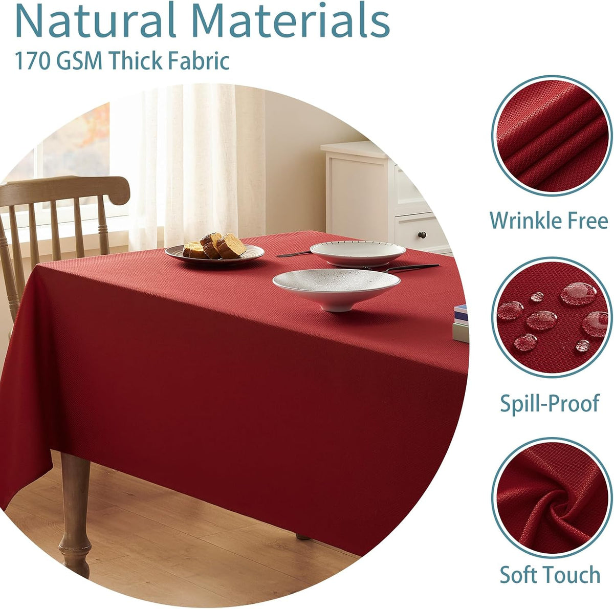 Veblandy Textured Tablecloth Rectangle Waterproof Table Cloth, Washable Table Cover Wrinkle Free Fabric Tabletop Decoration for Kitchen, Dining, Wedding, Parties, 60 x 104 Inch, Red