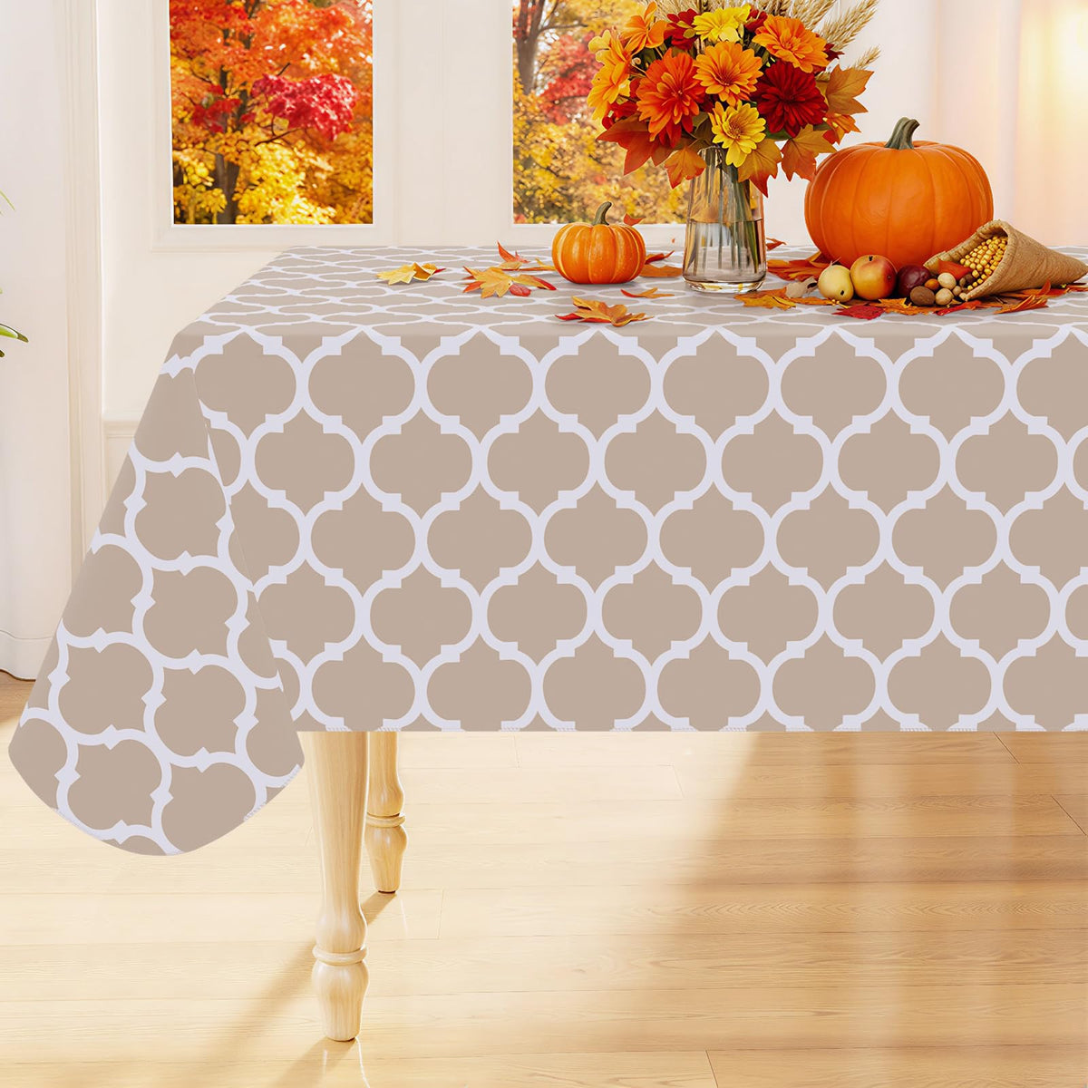 Smiry Rectangle Table Cloth, Flannel Backed Vinyl Tablecloth, 60"x84"
