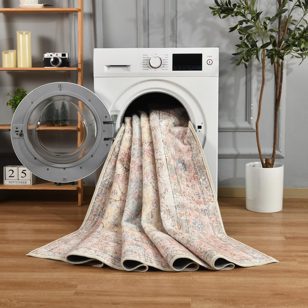 Washable 9x12 Area Rug for Living Room, Non-Slip Large Pink Bedroom Rugs