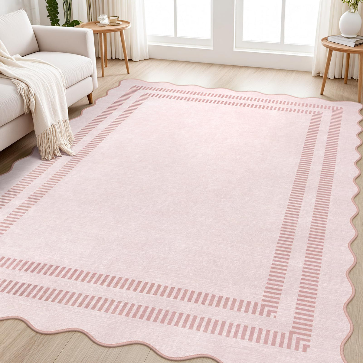 Area Rugs 5x7 Living Room Washable Modern Rug, Neutral Beige Soft Non Slip Rugs Ultra-Thin Indoor Carpet for Bedroom Dining Room Nursery Home Office