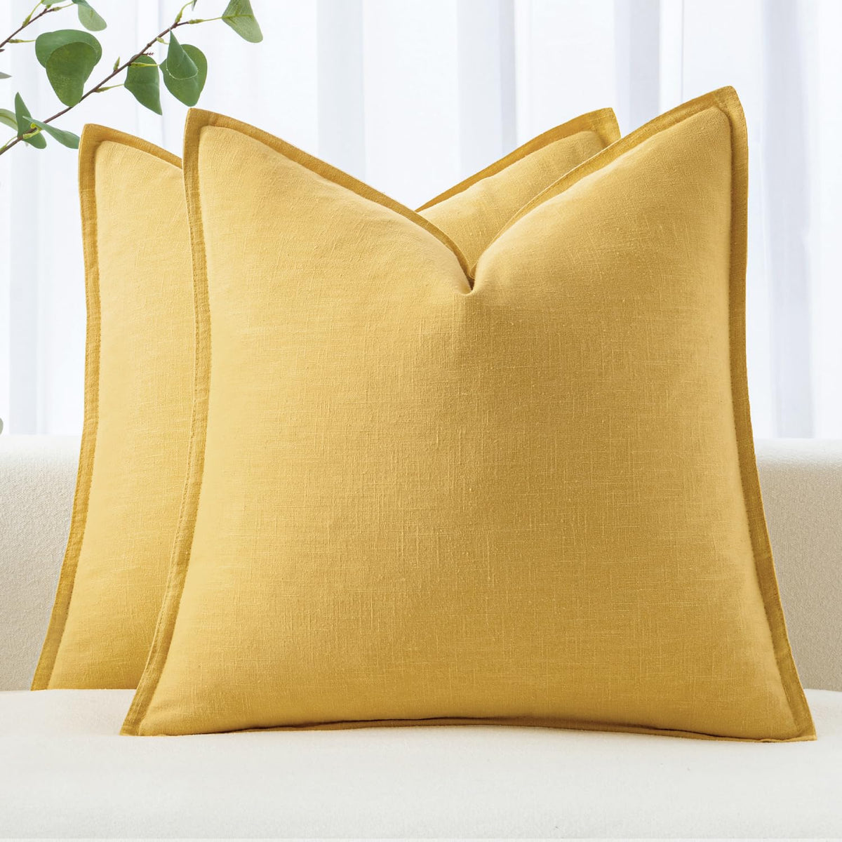 MIULEE Decorative Linen Euro Sham Pillow Covers 24x24 Natural Beige