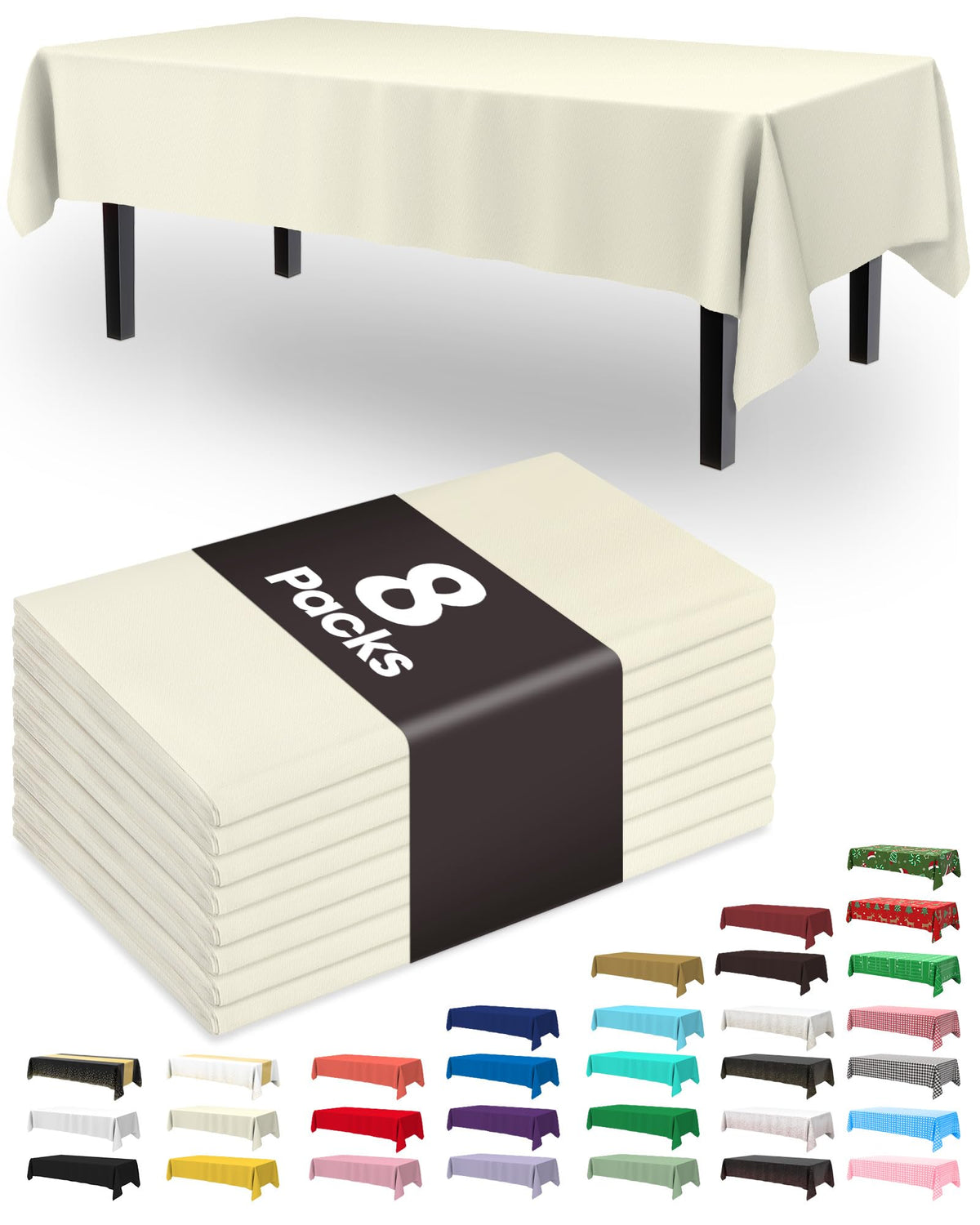 Pureegg Plastic Table Cloth Disposable 8 Pack 54 x 108 Inch, White