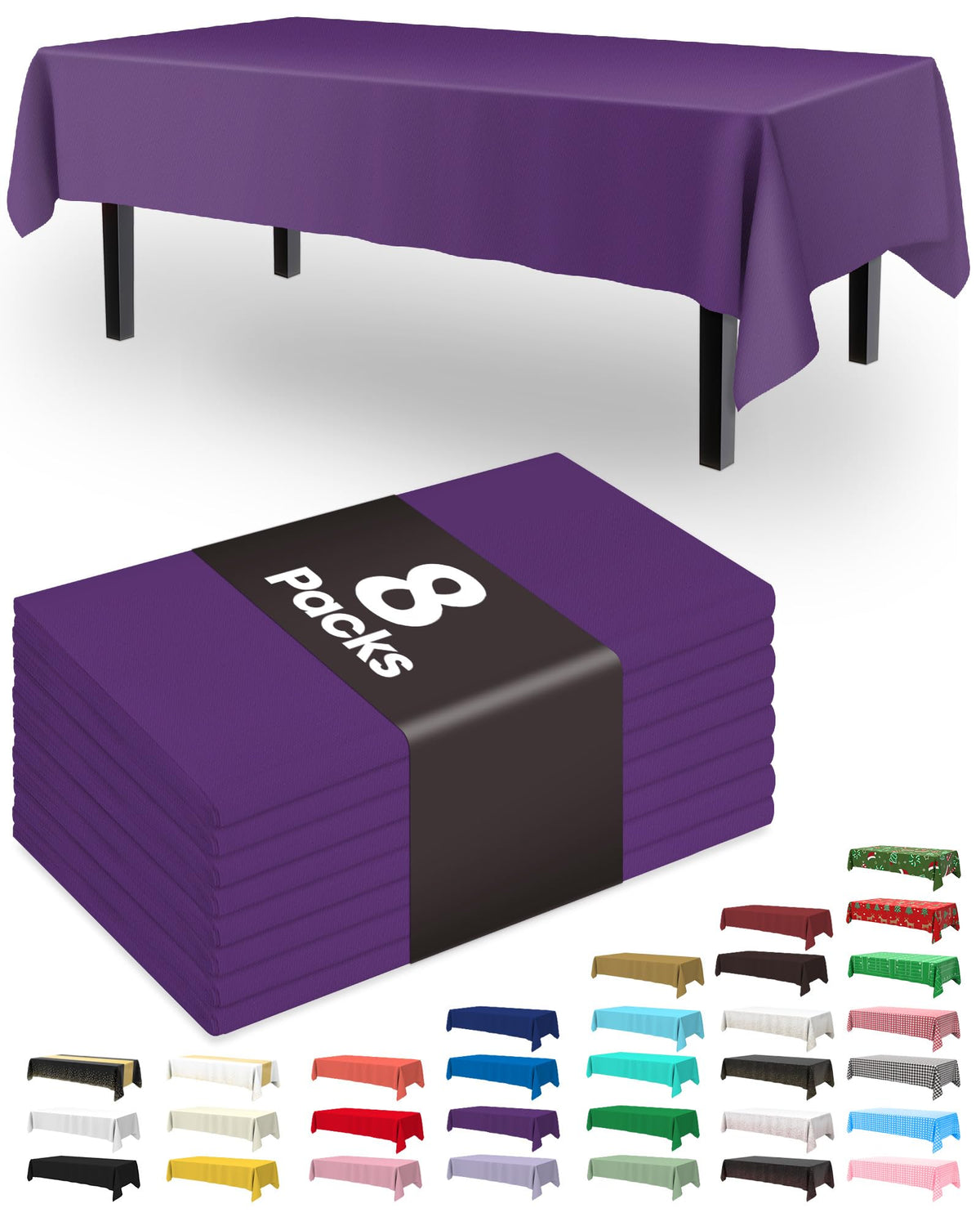 Pureegg Plastic Table Cloth Disposable 8 Pack 54 x 108 Inch, White
