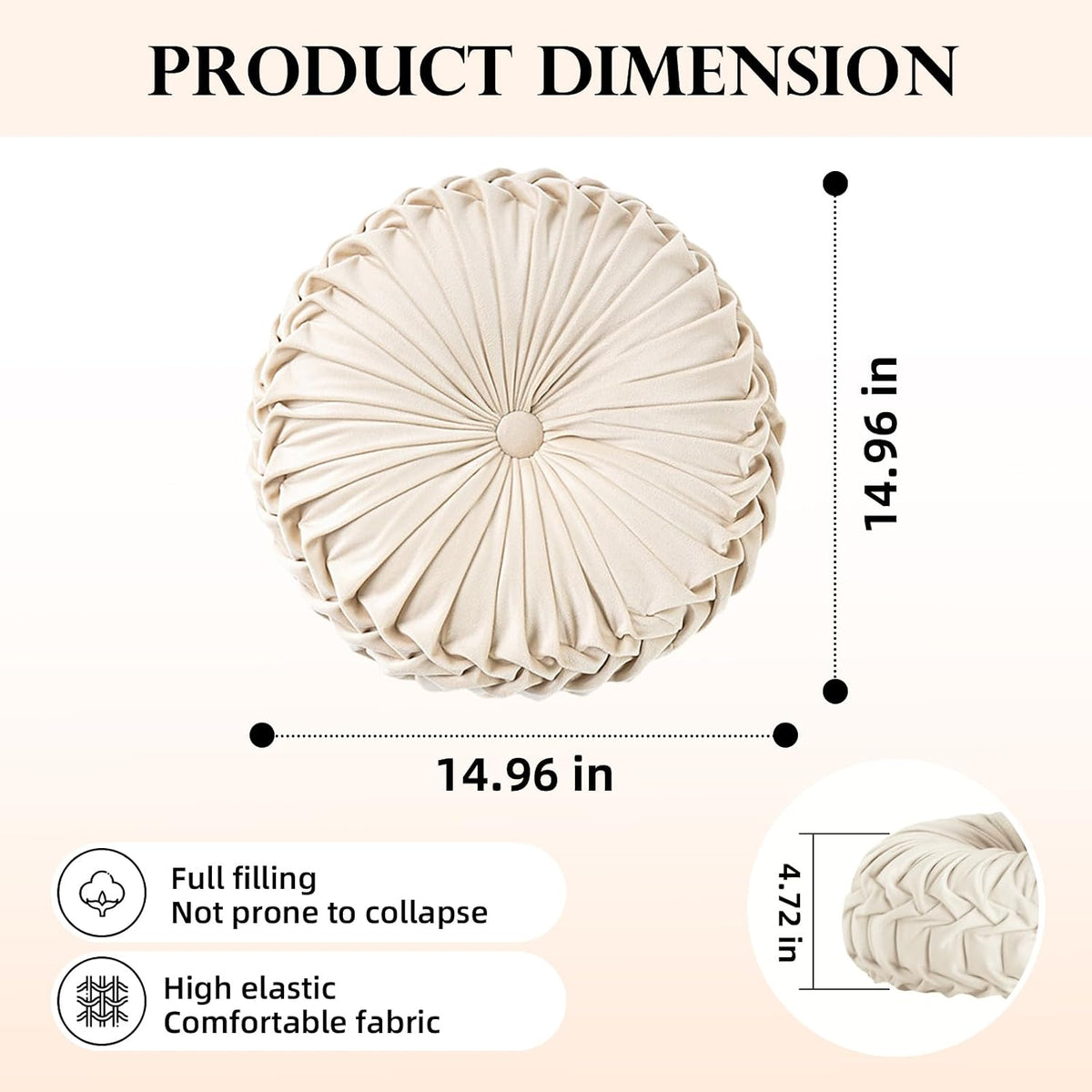 Teieas Round Throw Pillow Velvet Home Decoration Pleated Round Pillow Cushion for Couch Chair Bed Car Orange