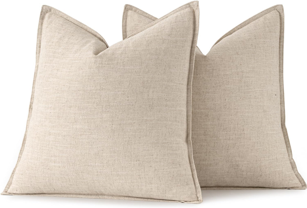MIULEE Decorative Linen Euro Sham Pillow Covers 24x24 Natural Beige