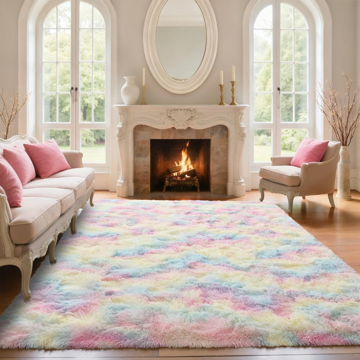 5x7 Black Area Rugs for Living Room, Large Fluffy Shag Bedroom Rugs Non-Slip, Ultra Soft Plush Carpet for Nursery Kids PlayRoom Dorm Office Indoor Modern Carpets