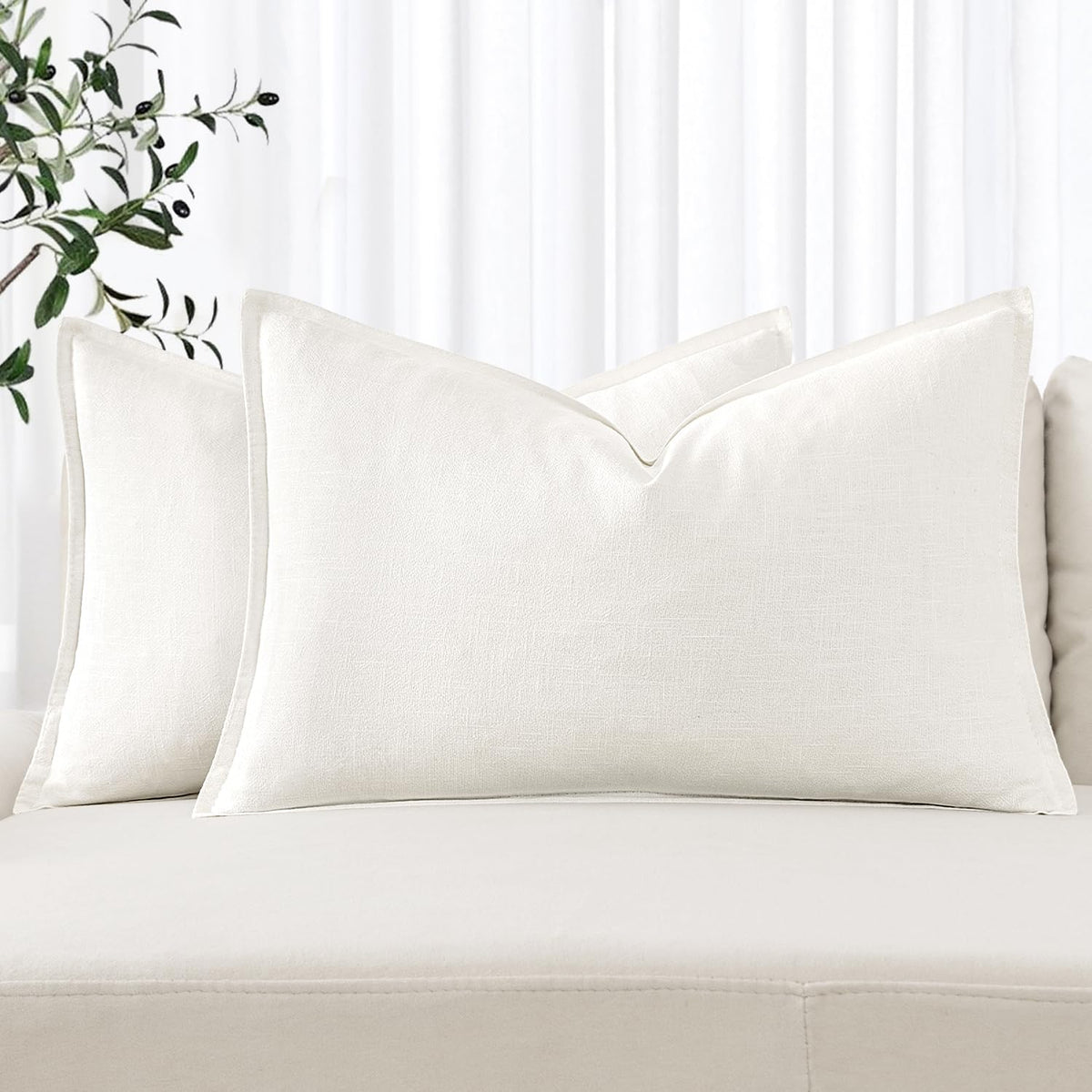 MIULEE Decorative Linen Euro Sham Pillow Covers 24x24 Natural Beige