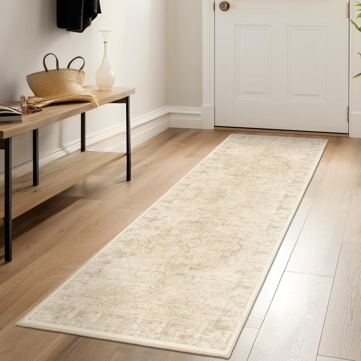Vintage Dark Green Area Rugs 5x7 for Living Room, Tranditional Distressed Medallion Printed Low Pile Thin Rugs for Bedroom, Non Slip Washable Carpet Rugs for Dining Room/Kitchen/Home Office