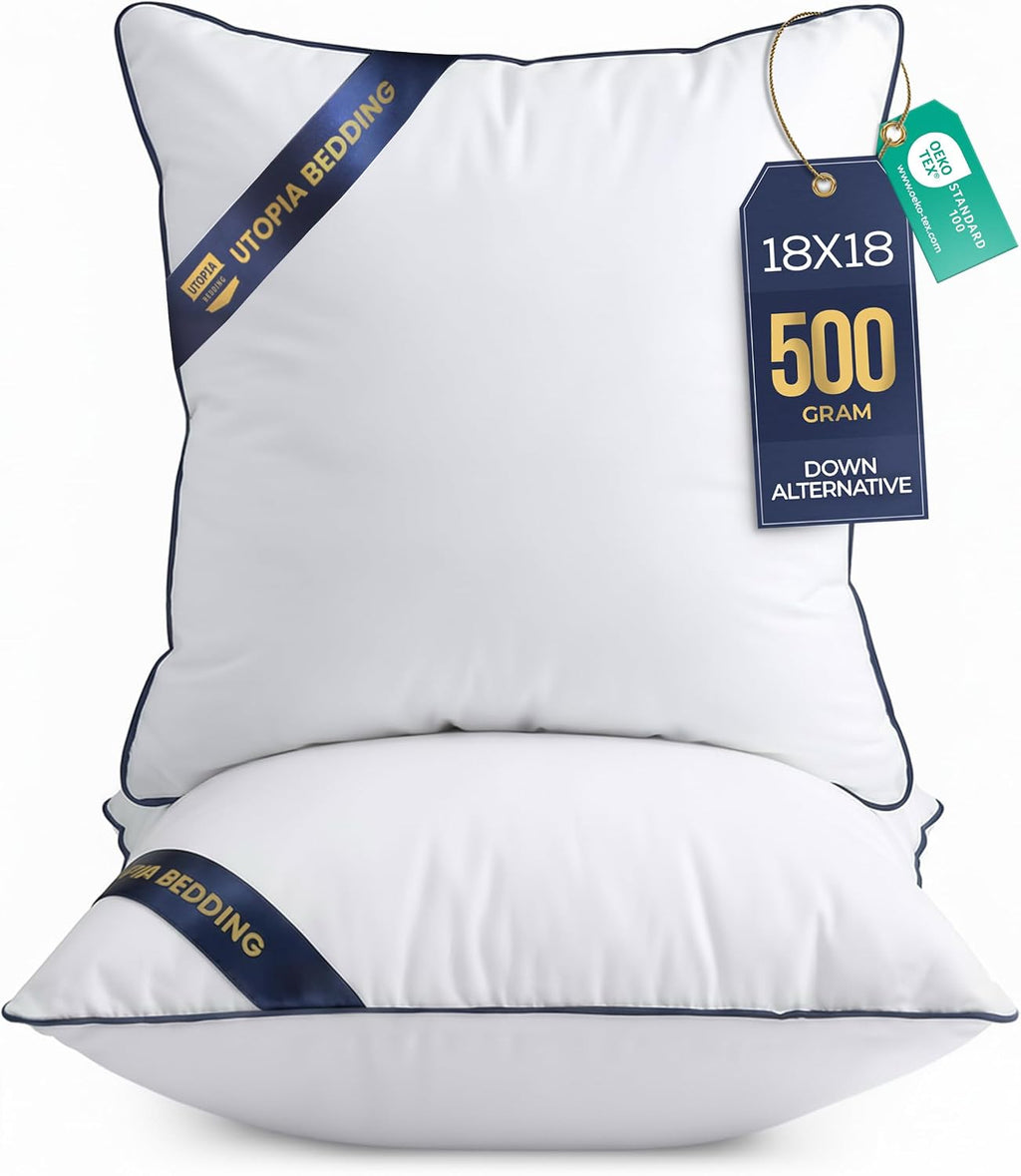 Premium Piping Throw Pillows 18x18, Decorative Pillow Inserts, 2-Pack