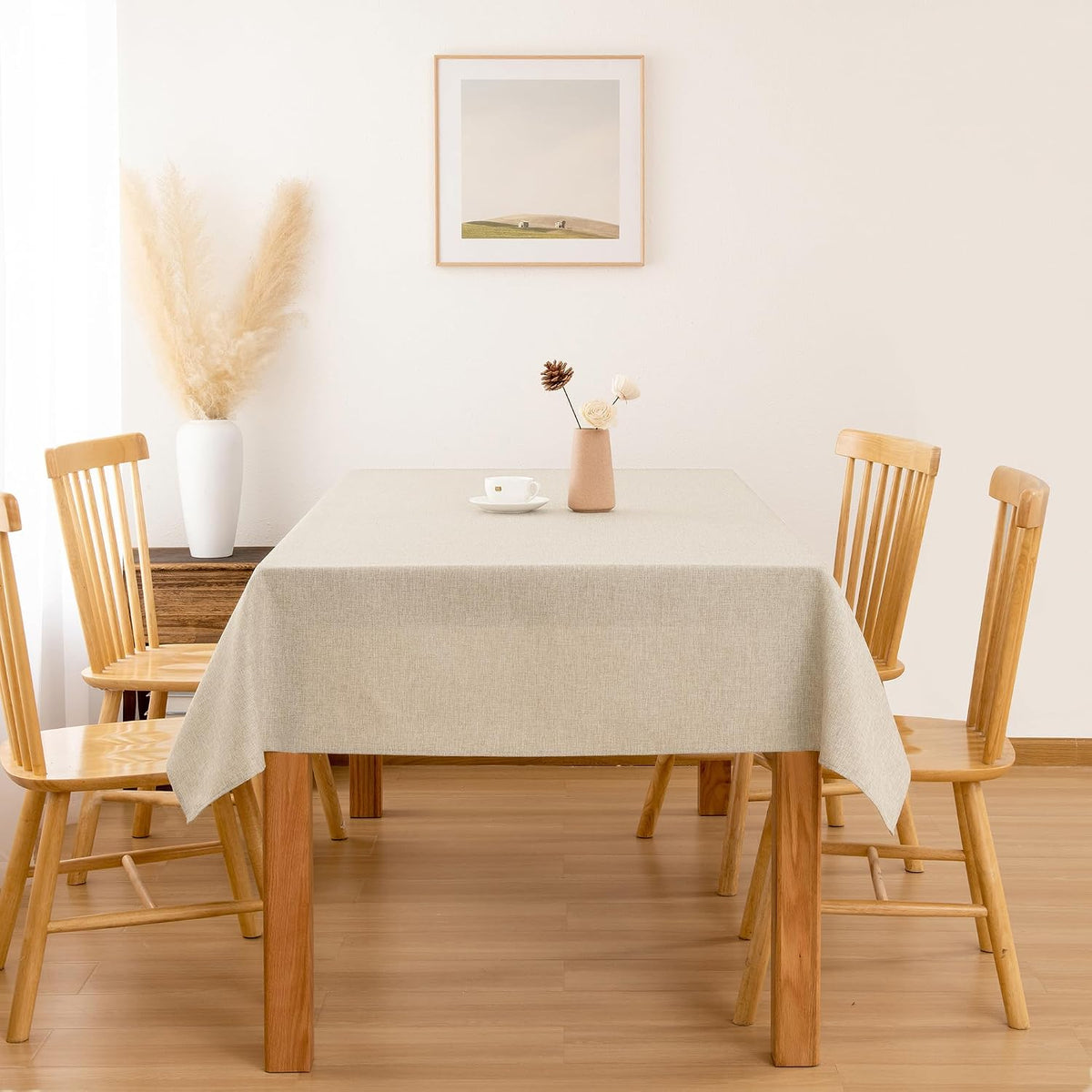 Hiasan Beige Faux Linen Rectangle Tablecloth 54 x 80 Inch for Dining Room