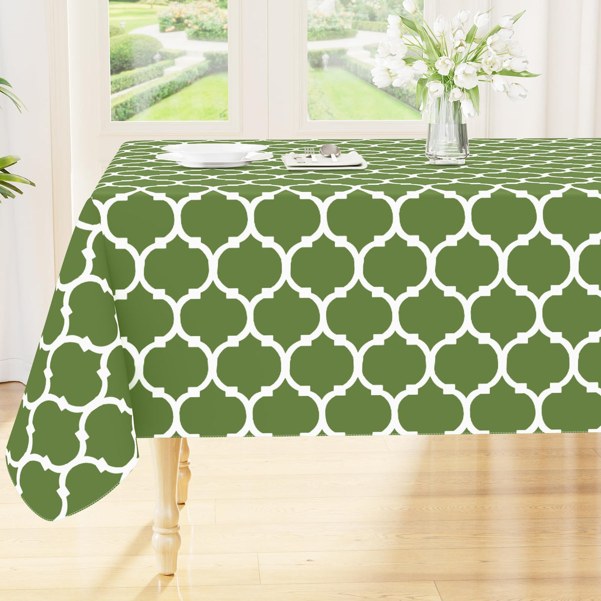 Smiry Rectangle Table Cloth, Flannel Backed Vinyl Tablecloth, 60"x84"