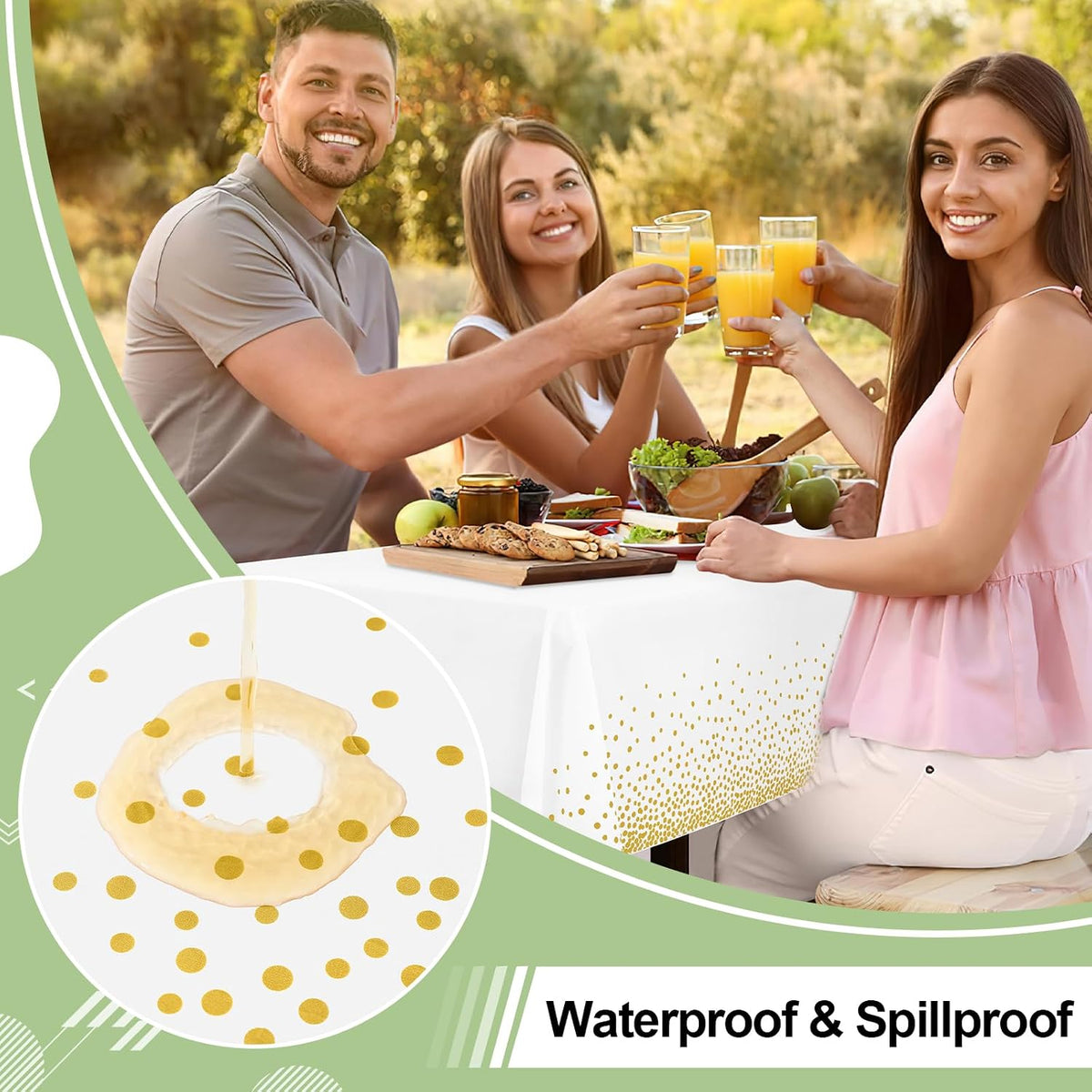 misaya 3 Packs Dot Disposable Table Cloth, 54 x 108 Inch Waterproof Plastic Tablecloth, Rectangle Gold Dots in White Table Covers for Picnic, Birthday, Party and Back to School