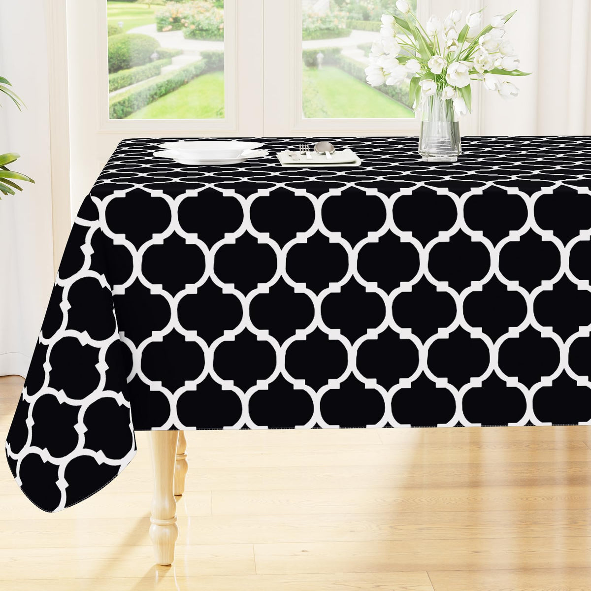 Smiry Rectangle Table Cloth, Flannel Backed Vinyl Tablecloth, 60"x84"