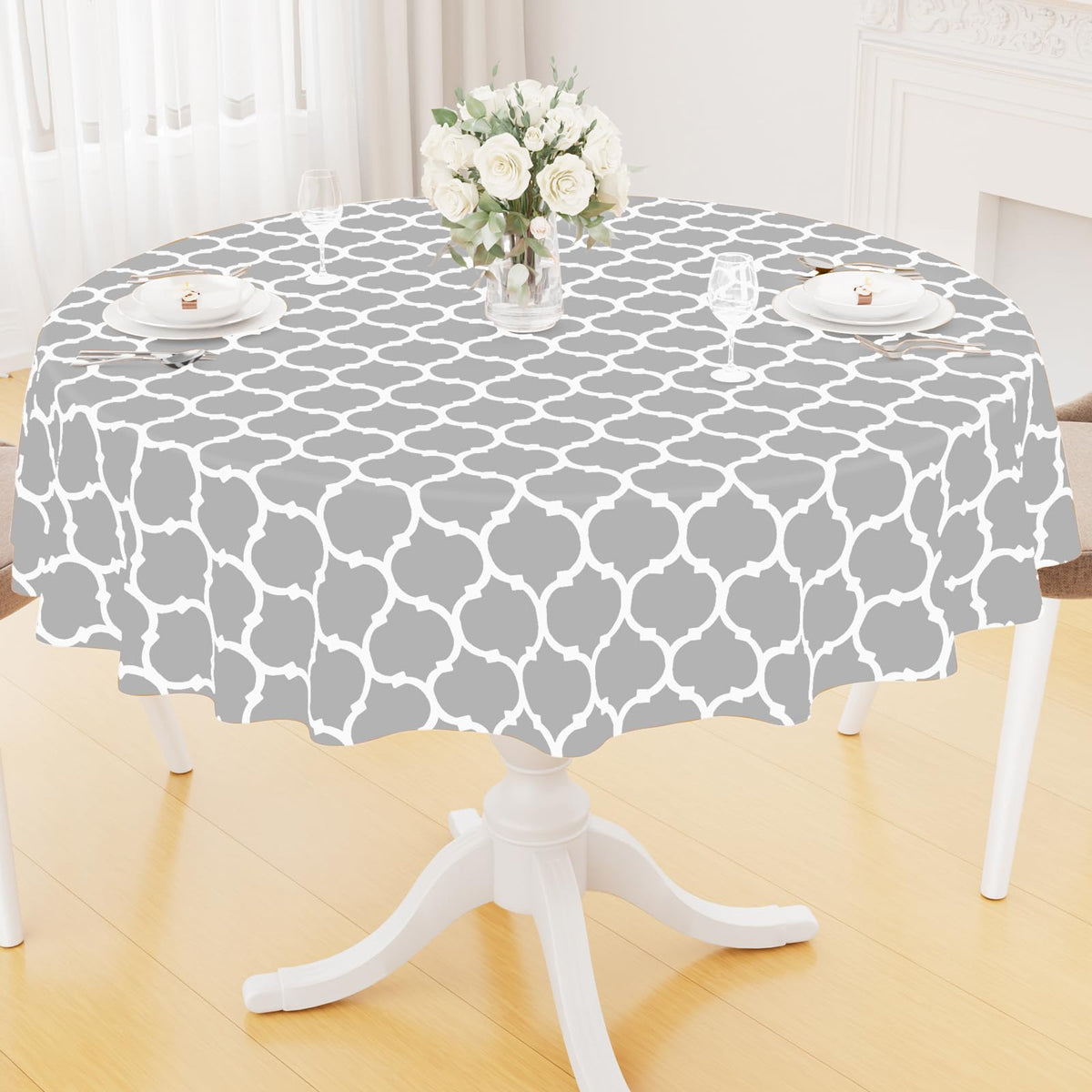 Smiry Rectangle Table Cloth, Flannel Backed Vinyl Tablecloth, 60"x84"