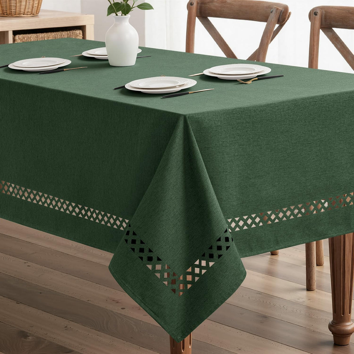 MIULEE Beige Rectangle Tablecloth with Decorative Cutouts 60x104 inch