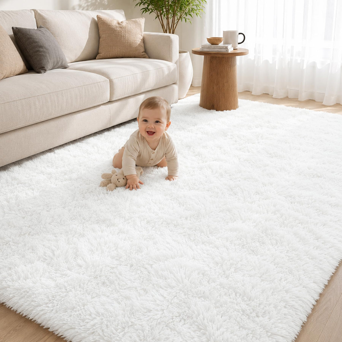 Tosuoka 5x7 Area Rugs for Living Room Bedroom, Black Rug Soft Fluffy Shag