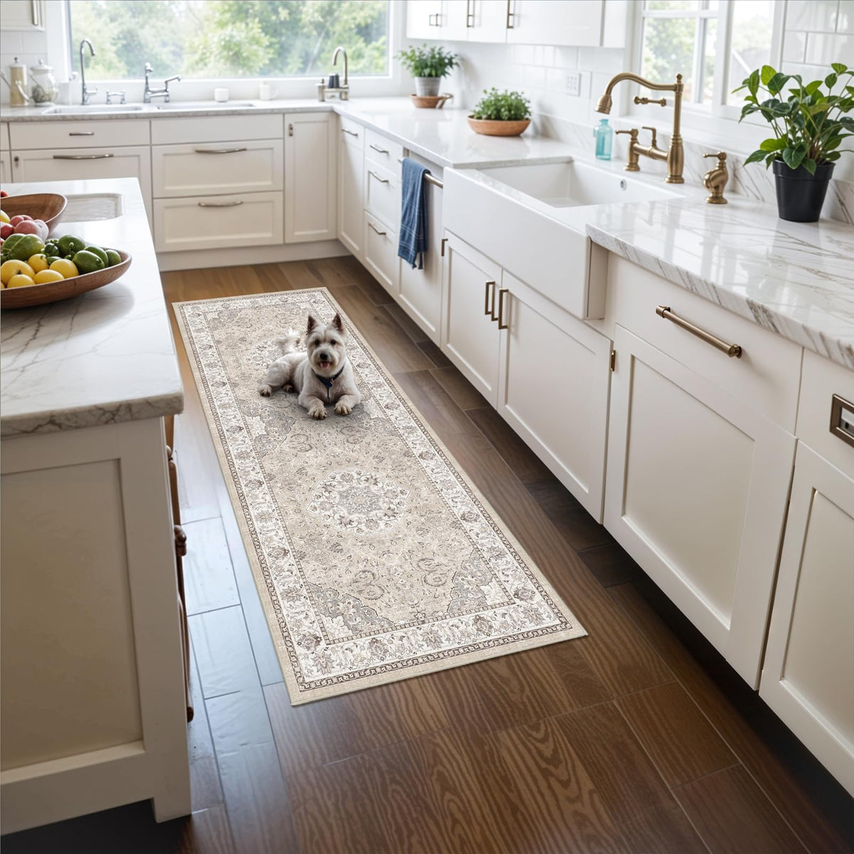Hallway Washable Runner Rug - 2x10 Kitchen Rugs Entryway Rug Runner Vintage Soft Floor Mat Non Slip Indoor Farmhouse Carpet for Bathroom Living Room Bedroom (2 X 10, Beige)