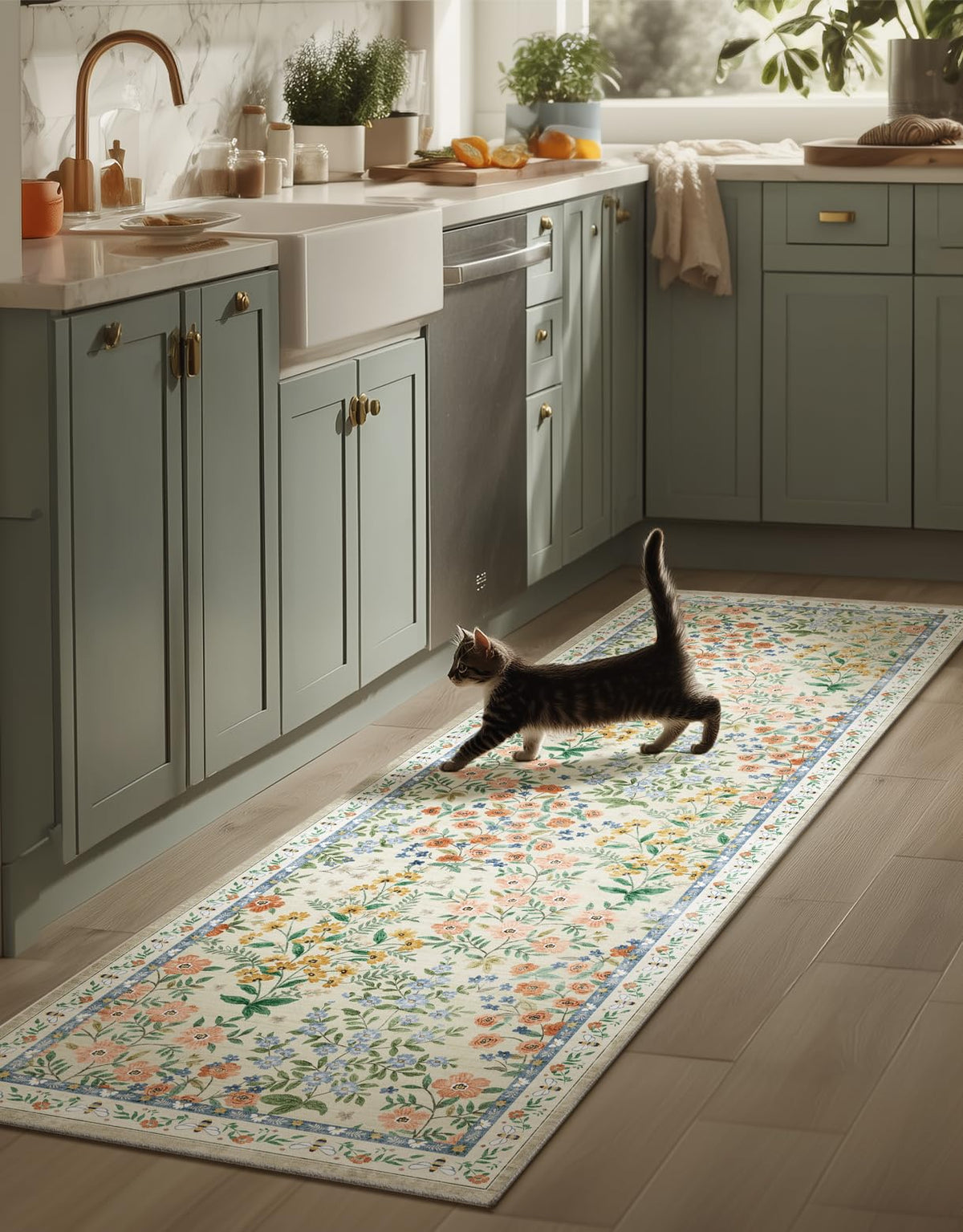 Washable Area Rugs for Living Room: 9x12 Area Rug for Bedroom Vintage Stain Resistant Non Slip Low Pile Lightweight Soft Carpet for Kitchen Dining Room Farmhouse Kids Room Nursery